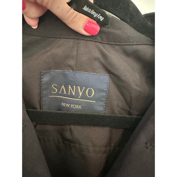 Sanyo NY Womens sz S Oversized Black Button Down Trench Coat City Chic Hong Kong - Picture 8 of 14